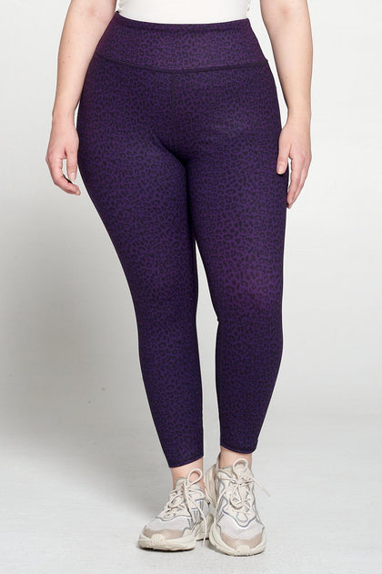 Plus Size Purple Leopard Print 7/8 Legging