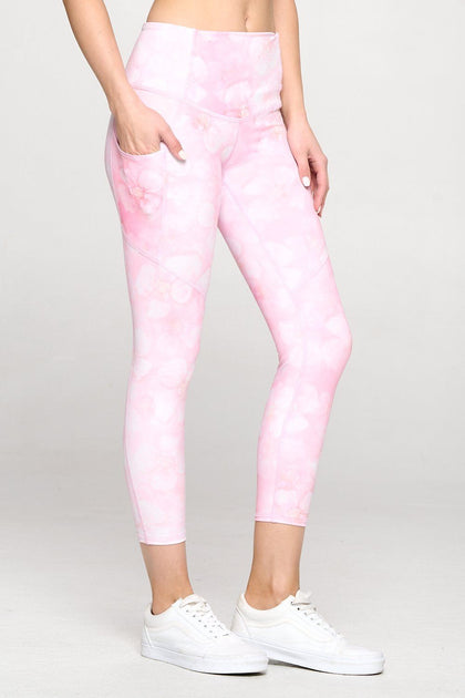 Pink Marble Floral w Pockets 7/8 Legging Activewear