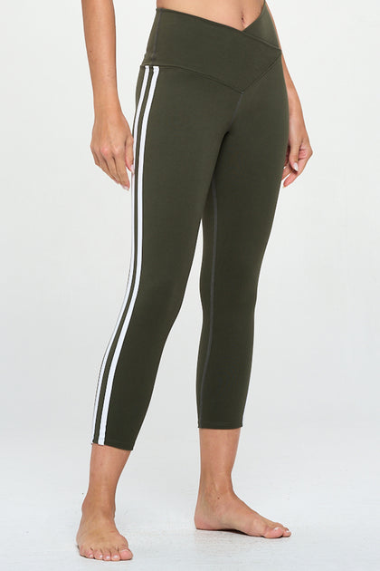 Diana - Agave - White Side Stripes - Cross Over - Capri Legging (High-Waist)