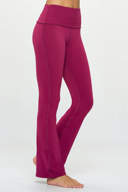 Jessica - Festival Fucsia - Fold - Over Waistband Straight Flare Legging