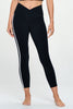 Diana - Black - White Side Stripes - Cross Over - Capri Legging (High-Waist)