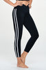 Diana - Black - White Side Stripes - Cross Over - Capri Legging (High-Waist)