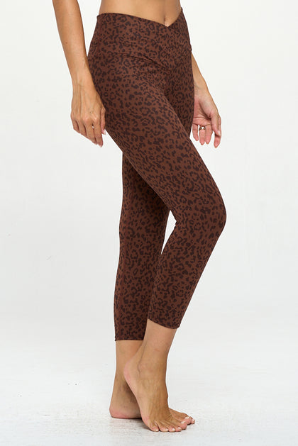 Kate - Coffee Abstract Cheetah - Cross Over - Capri Legging (High-Waist)