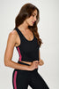 Bella -  Black - Hot Pink  Stripes - Compression Crop Tank