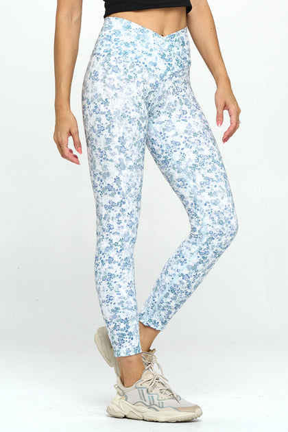 Blueberry Floral Garden High Waist Crossover Band 7/8 Legging