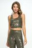 Kendall -  Agave Gunmetal Shiny Snake Compression Crop Tank