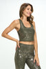 Kendall -  Agave Gunmetal Shiny Snake Compression Crop Tank