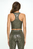 Kendall -  Agave Gunmetal Shiny Snake Compression Crop Tank