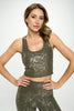 Kendall -  Agave Gunmetal Shiny Snake Compression Crop Tank