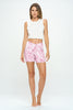 Lilly - Pink Bright Garden - Cross Over Shorts w Pocket 5" (High-Waist)