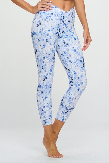 Kate - Navy Floral - Cross Over - Capri Legging (High-Waist)