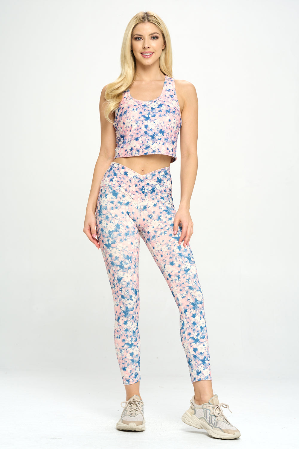 Kylie - Cotton Candy Floral Garden Compression Crop Tank (Built-in support)