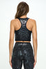 Kendall -  Black Iridescent Shine Snake Compression Crop Tank - LIMITED FOIL EDITION