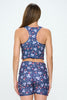 Kendall -  Navy Purple Flower Compression Crop Tank