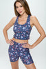 Kendall -  Navy Purple Flower Compression Crop Tank