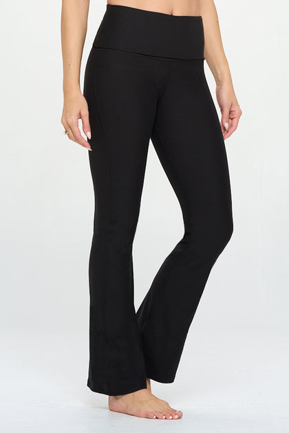 Jessica - Black - Fold - Over Waistband Straight Flare Compression Legging