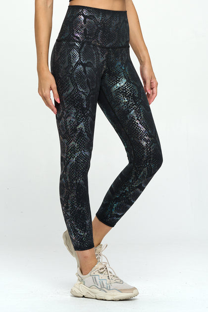 Black Shiny Snake Skin High Waist 7/8 Leggings