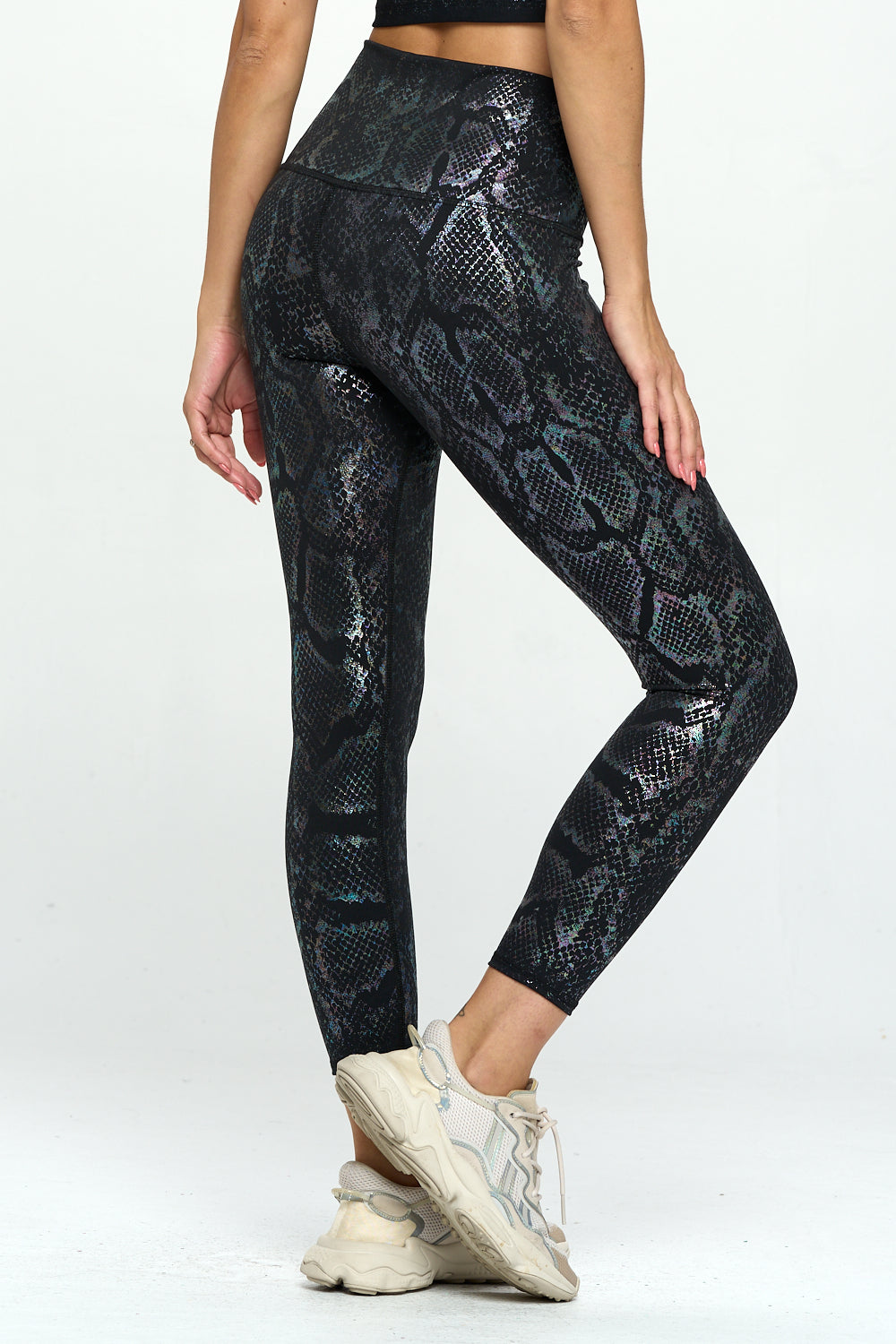 Mia - Black Iridescent Shine Snake Legging (High-Waist) - LIMITED