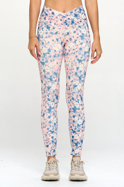 Tate - Cotton Candy Floral Garden Crossover Full-Length Legging (High-Waist)