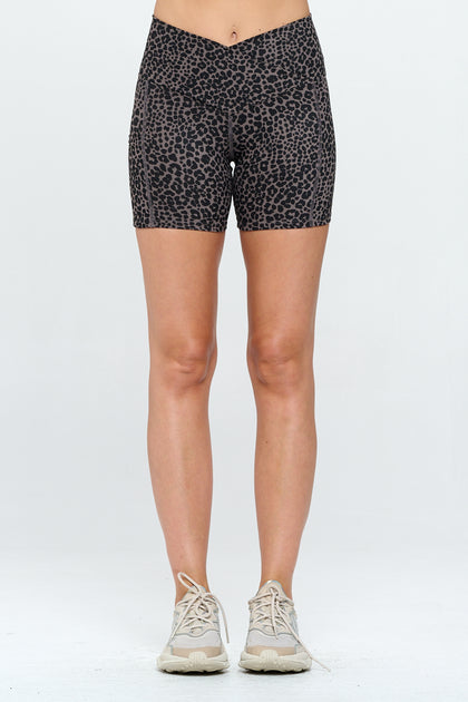 Lilly - Wet Sand Abstract Cheetah - Cross Over Shorts w Pocket 5