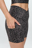 Lilly - Wet Sand Abstract Cheetah - Cross Over Shorts w Pocket 5" (High-Waist)