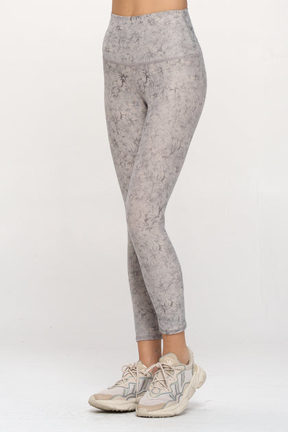 Grey all over floral print high waisted womens legging with a 7/8 middi cut