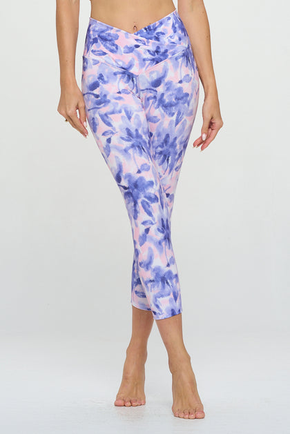 Kate - Watercolor Botanical - Cross Over - Capri Legging (High-Waist)- LIMITED EDITION