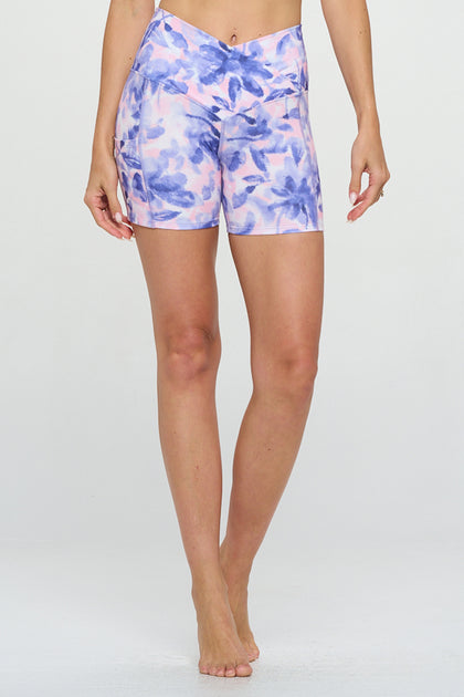 Lilly - Watercolor Botanical  - Cross Over Shorts w Pocket 5