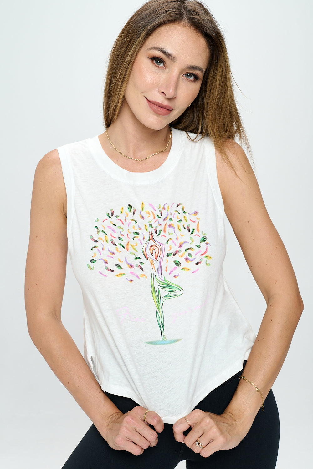 Hazel - Free Your Mind Tree Muscle Tank w Recycled Cotton Fabric