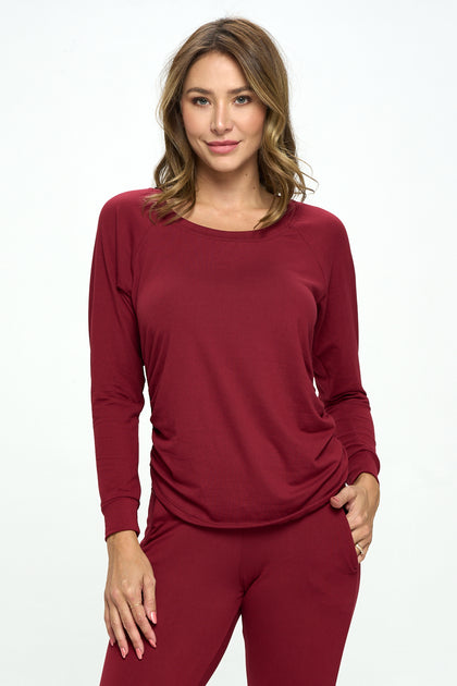 Soft and lightweight red burgundy long sleeve with cinch sides