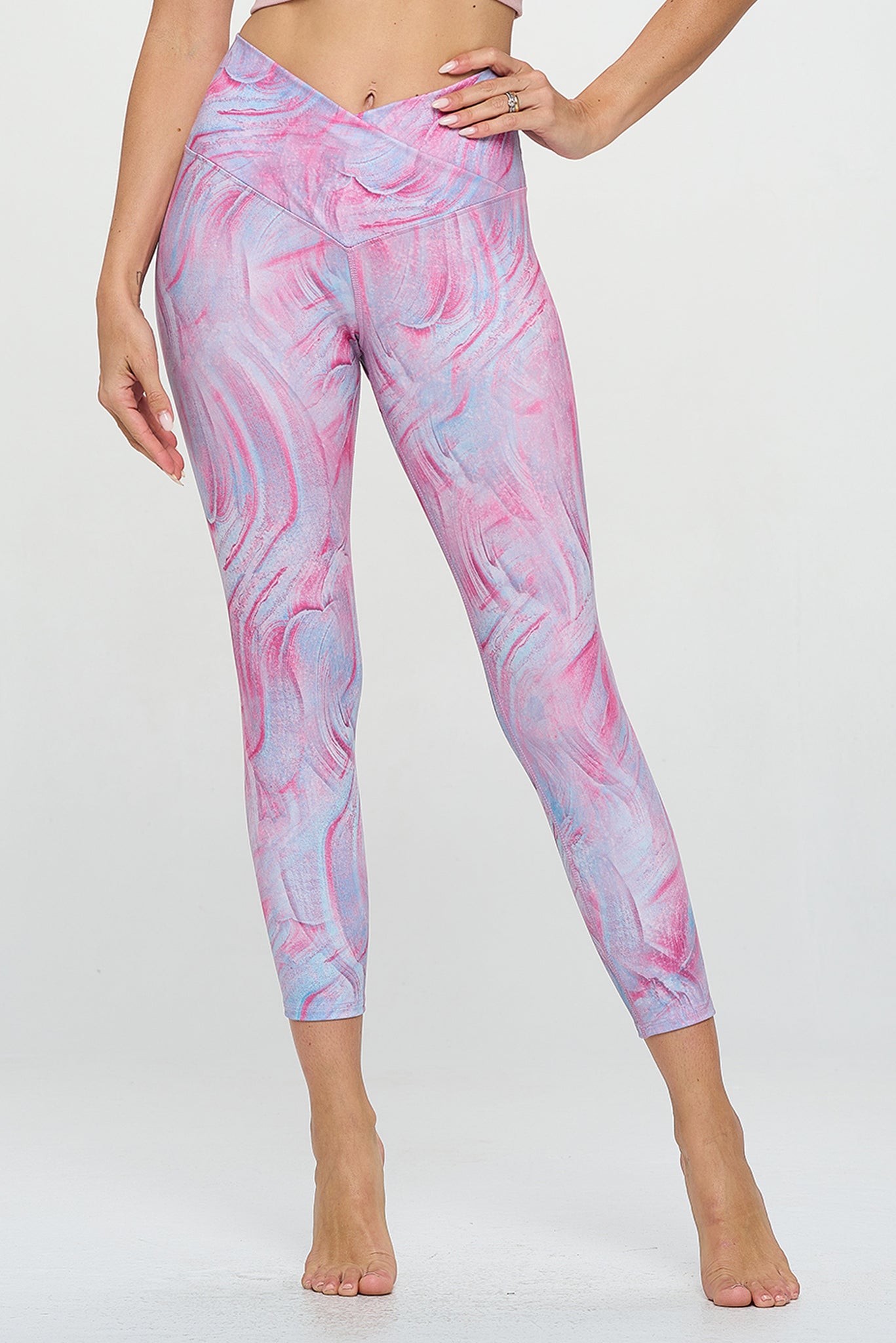 Kate - Pink Marble Glaze - Cross Over - Capri Legging (High-Waist) – EVCR