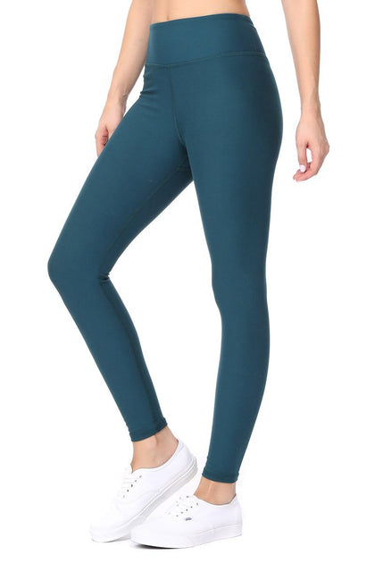 Amy - Plain Leafy Teal Brushed 7/8 Legging - evcr2