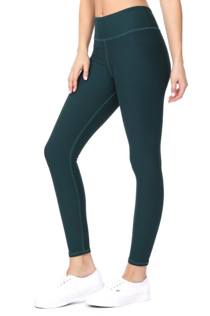 Amy - Plain Pine Green Brushed 7/8 Legging - evcr2