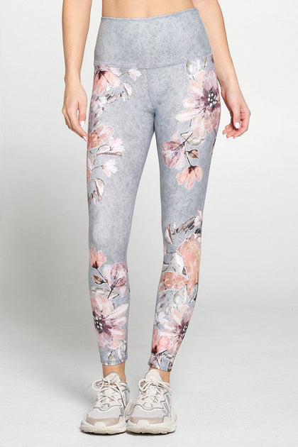 Women's Light Grey legging with coral and white flowers