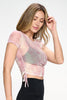 Cassidy - Mauve Linear Mix Mesh Cinch Side Crop Tee