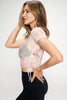 Cassidy - Mauve Linear Mix Mesh Cinch Side Crop Tee