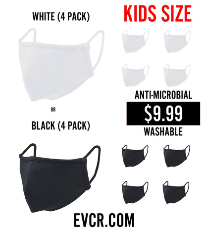 KIDS Unisex Reusable/Washable Anti-Microbial Face Covering Masks (Non-Medical) (Black or White) (ONE SIZE FITS ALL) NO RETURNS 