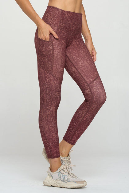 Burgundy Snake Skin w Pockets 7/8 Legging Activewear