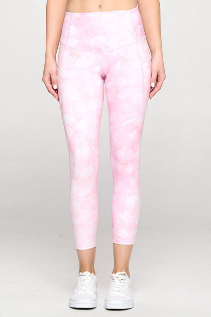 Pink Marble Floral w Pockets 7/8 Legging Activewear