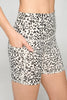 Mia Shorts - Cream Abstract Cheetah Airbrush Shorts w Pockets 5" (High-Waist)