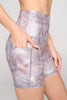 Mia Shorts - Lavender Watercolor Shorts w Pockets 5" (High-Waist SLIM COLLECTION) SIZE UP**FINAL SALE**